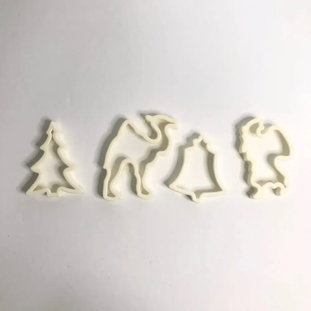 vintage white plastic cookie‎ cutters christmas camel santa tree bell 3 inch